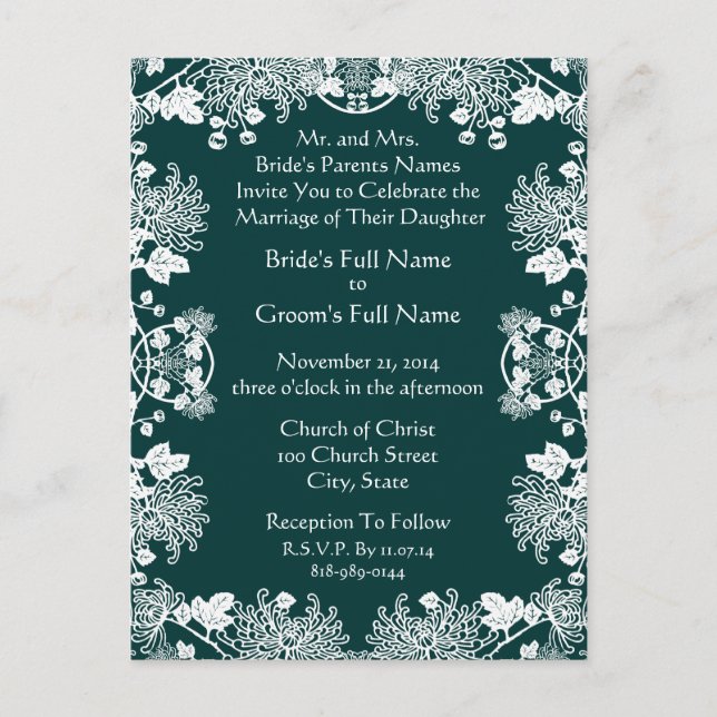 Invitación a la boda Flor blanca en azul marino (Anverso)