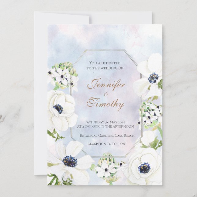 Invitación a la boda Flor de anémona blanca botáni (Anverso)
