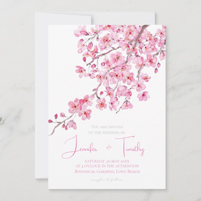 Invitación a la boda flor de cerezo rosa (Anverso)