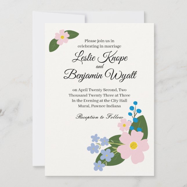 Invitación a la boda Flor rosa (Anverso)