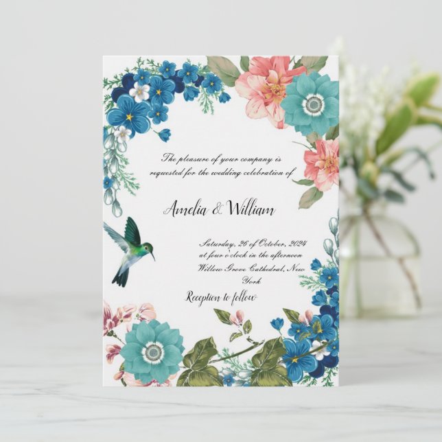 Invitación a la boda floral (Anverso de pie)