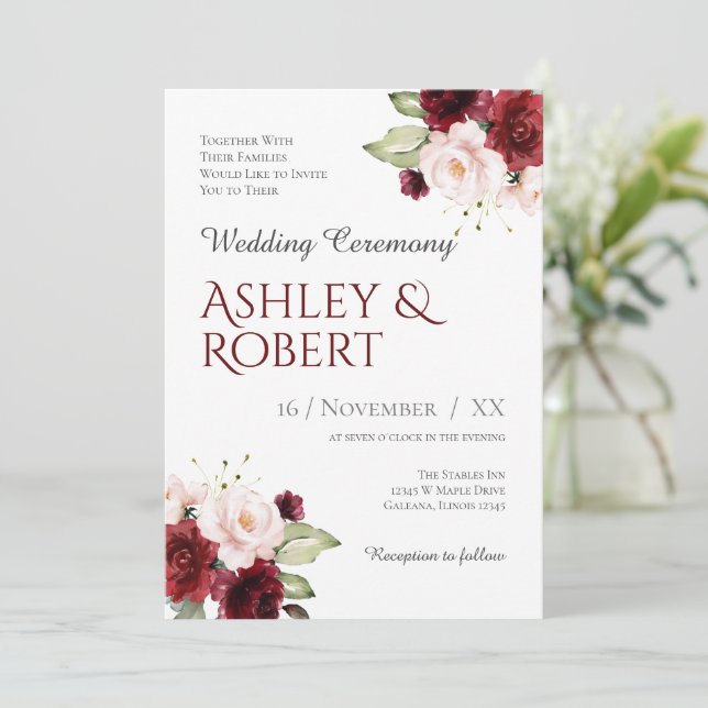 Invitación a la boda floral (Anverso de pie)