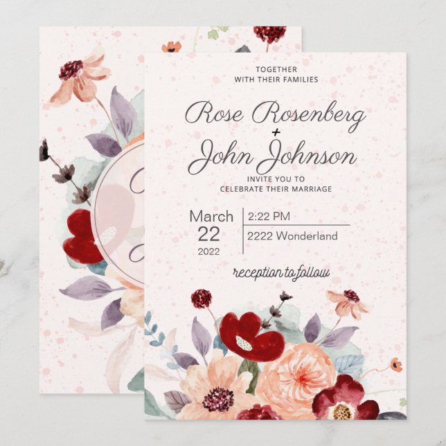 Invitación a la boda floral (Anverso / Reverso)