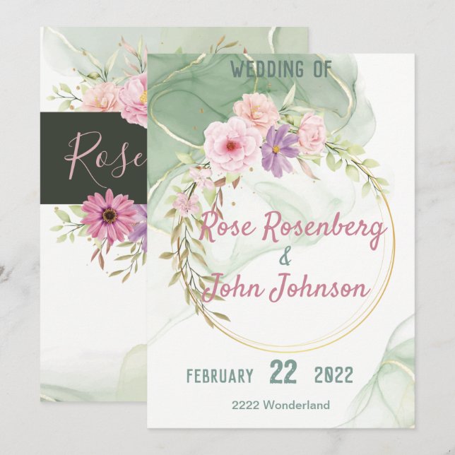 Invitación a la boda floral (Anverso / Reverso)