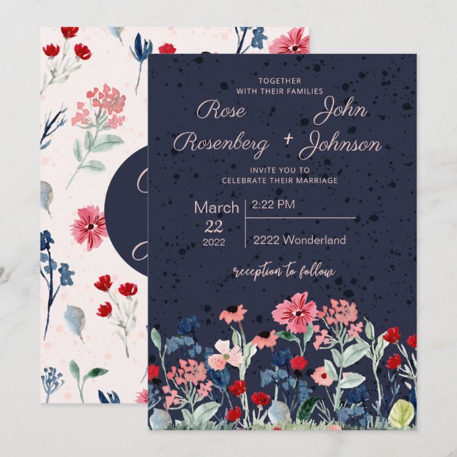 Invitación a la boda floral (Anverso / Reverso)