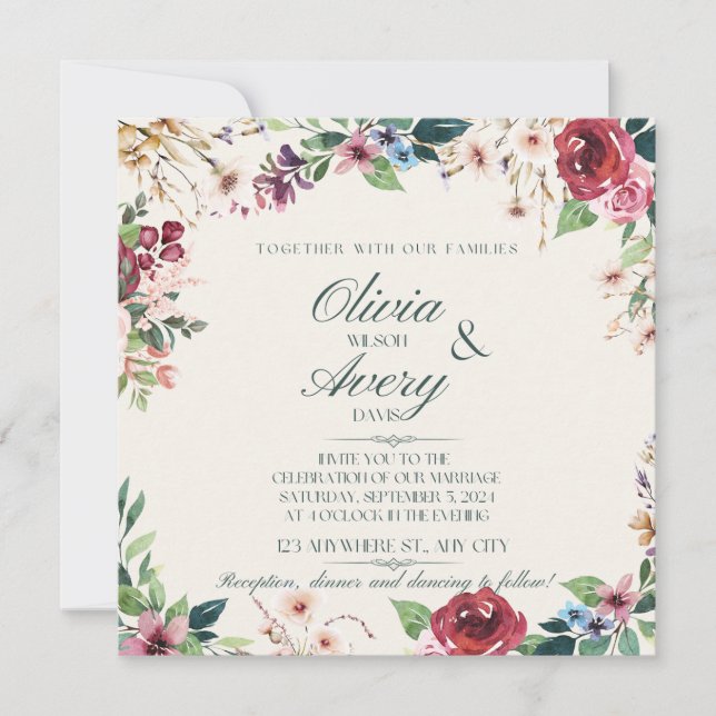 Invitación a la boda floral (Anverso)
