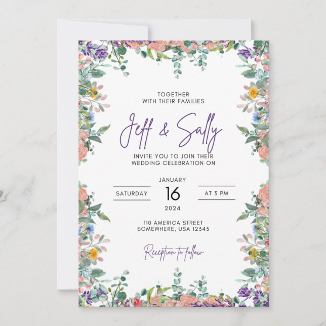 Invitación a la boda floral (Anverso)