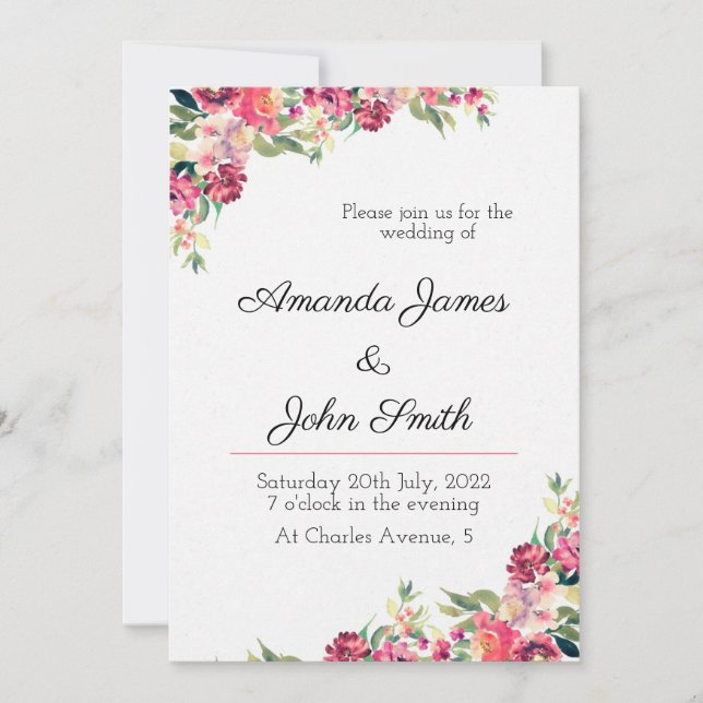 Invitación a la boda floral (Anverso)