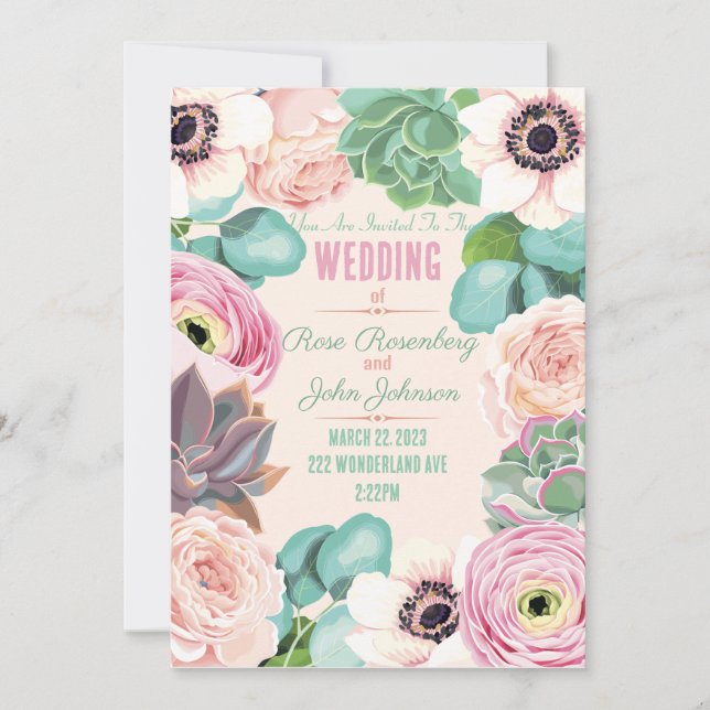 Invitación a la boda floral (Anverso)