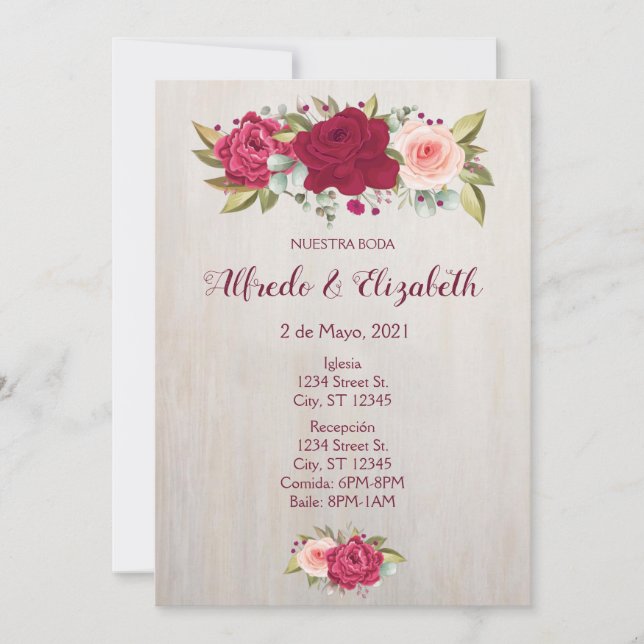 Invitación a la boda floral (Anverso)