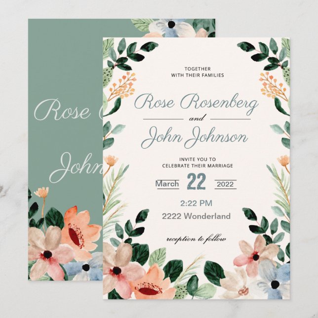 Invitación a la boda floral (Anverso / Reverso)