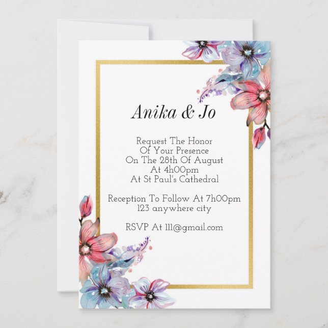 invitación a la boda, floral (Anverso)