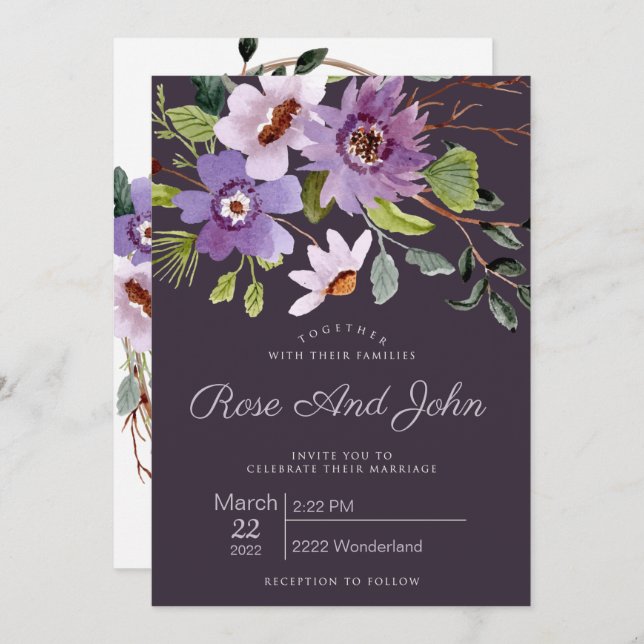 Invitación a la boda floral (Anverso / Reverso)