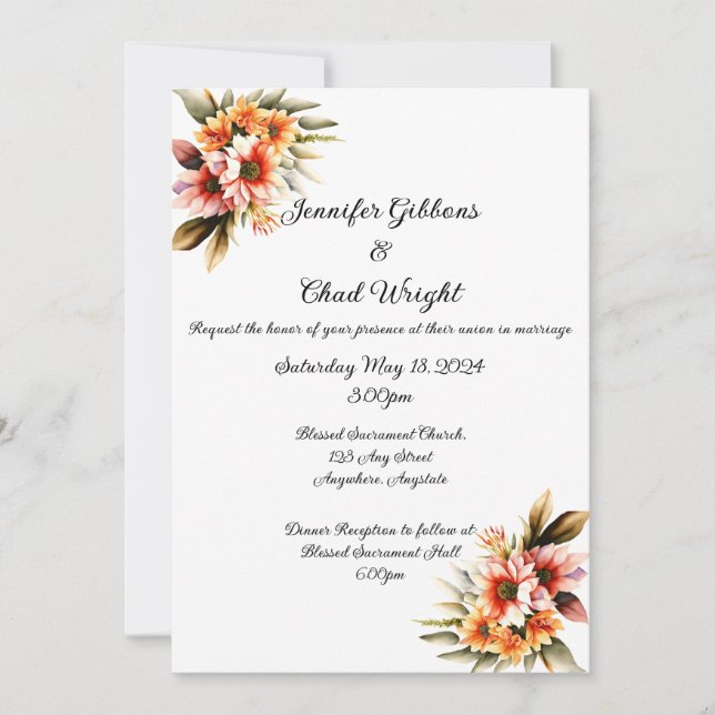 Invitación a la boda floral, 5x7" (Anverso)