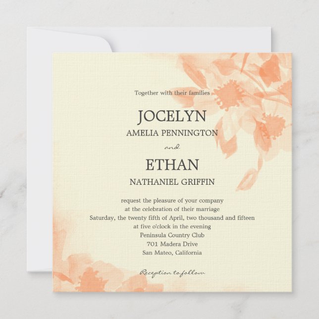 Invitación a la boda floral acuarela (Anverso)