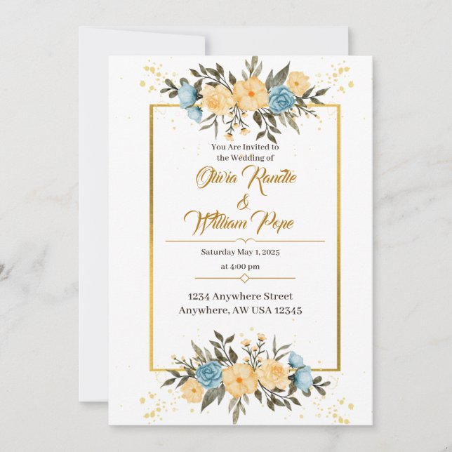 Invitación a la boda floral acuarela (Anverso)