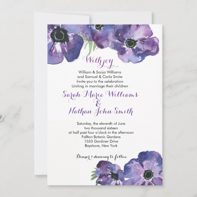 Invitación a la boda floral acuarela (Anverso)