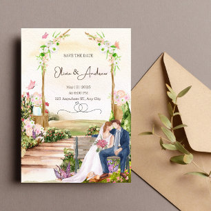 Invitación a la boda floral acuarela