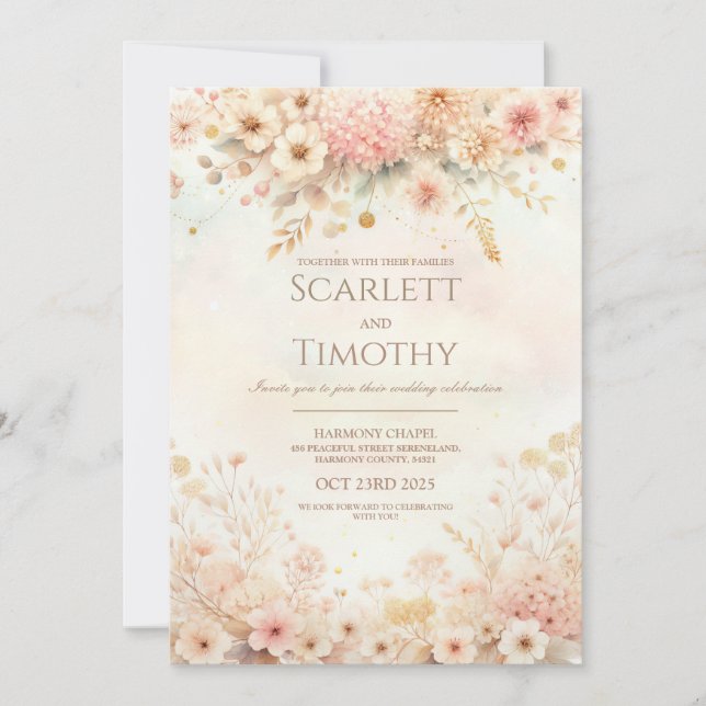 Invitación a la boda floral acuarela (Anverso)