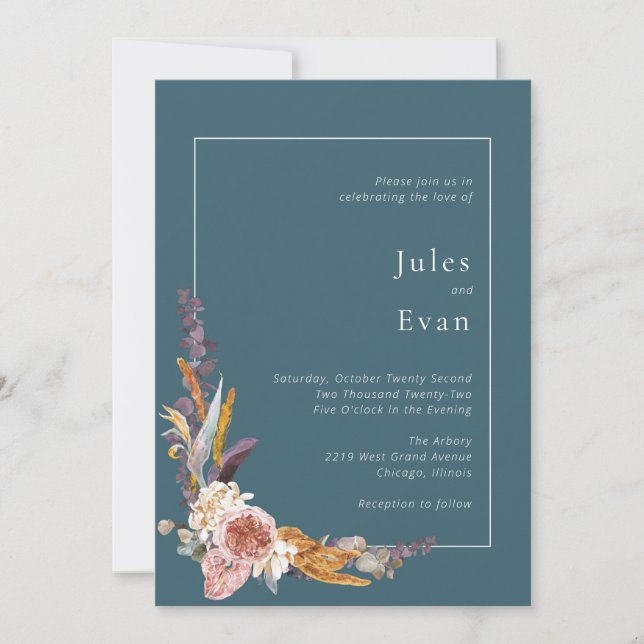 Invitación a la boda floral acuarela (Anverso)