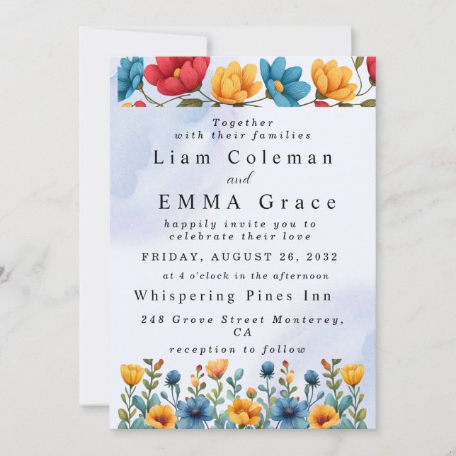 Invitación a la boda floral acuarela (Anverso)