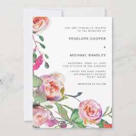 Invitación a la boda floral acuarela en gris