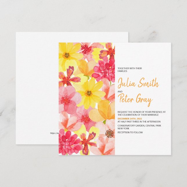 Invitación a la boda floral acuarela más informal (Anverso / Reverso)