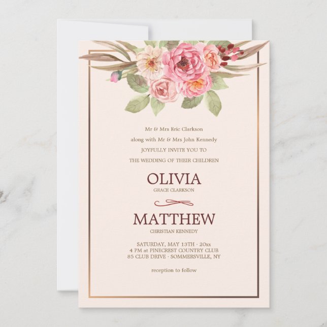 Invitación a la boda floral alegre (Anverso)