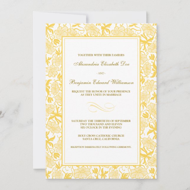 Invitación a la boda floral amarilla (Anverso)
