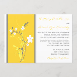 Invitación a la boda floral amarilla, gris y blanc