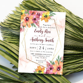 Invitación A La Boda Floral Amarilla, Naranja Y Ro