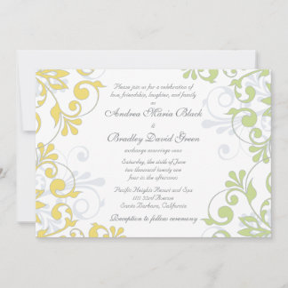 Invitación a la boda floral amarilla, verde y blan