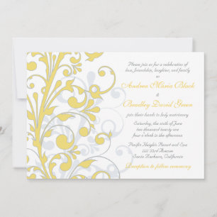 Invitación a la boda floral amarilla y blanca gris