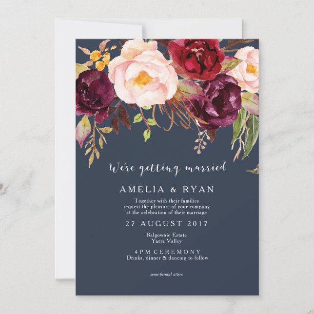 Invitación a la boda floral Armada de Borgoña (Anverso)