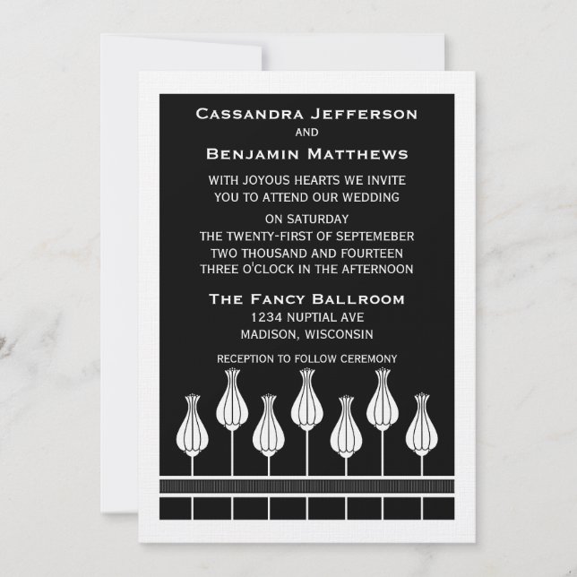 Invitación a la boda floral Art Deco (Anverso)