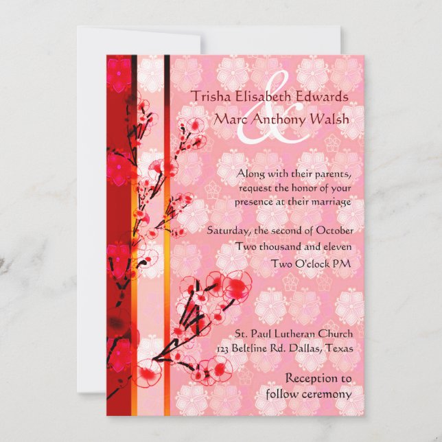 Invitación a la boda floral asiática (Anverso)