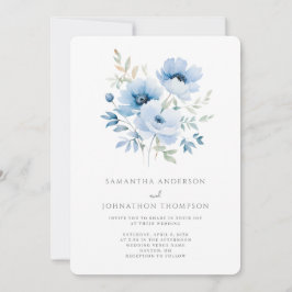 Invitación a la boda floral azul