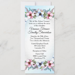 Invitación a la boda floral Azul