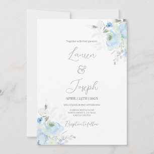 Invitación a la boda floral azul