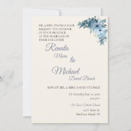 Invitación a la boda floral azul
