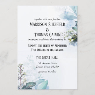 Invitación a la boda floral azul