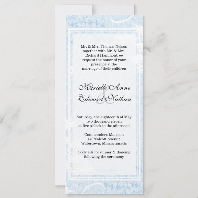 Invitación a la boda floral azul (Reverso)