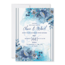 Invitación a la boda floral azul