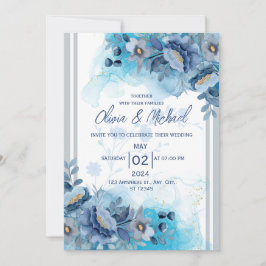 Invitación a la boda floral azul