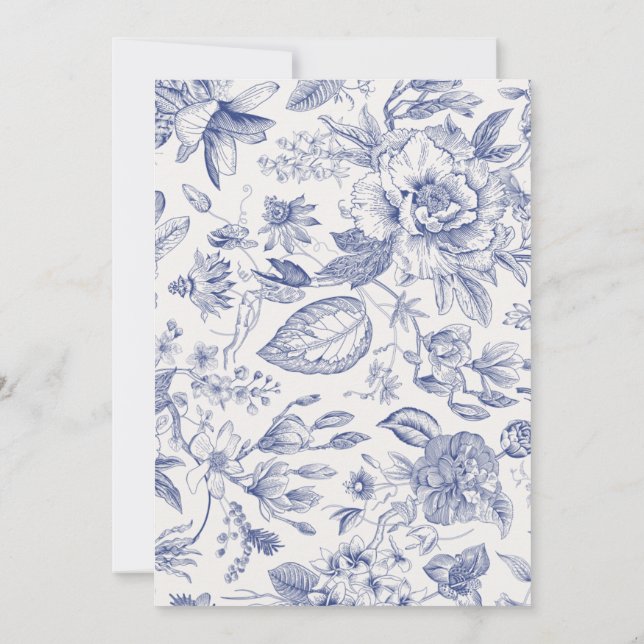Invitación a la boda floral azul (Reverso)