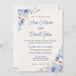 Invitación a la boda floral azul