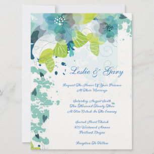 Invitación a la boda floral azul