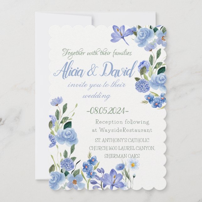 Invitación a la Boda Floral Azul. (Anverso)