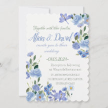 Invitación a la Boda Floral Azul.