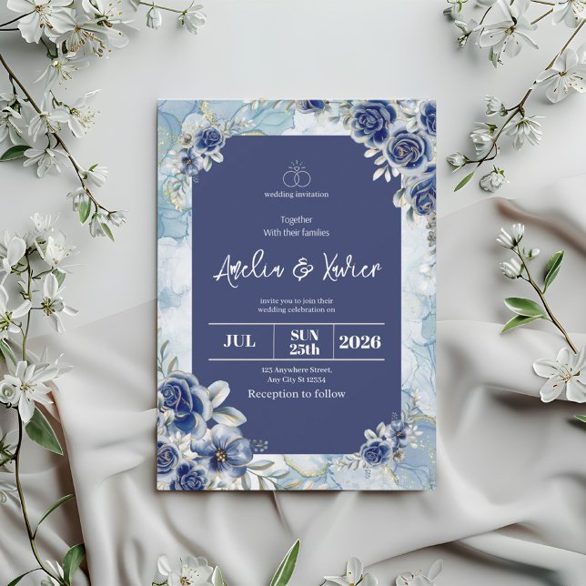 Invitación a la boda floral azul (Subido por el creador)